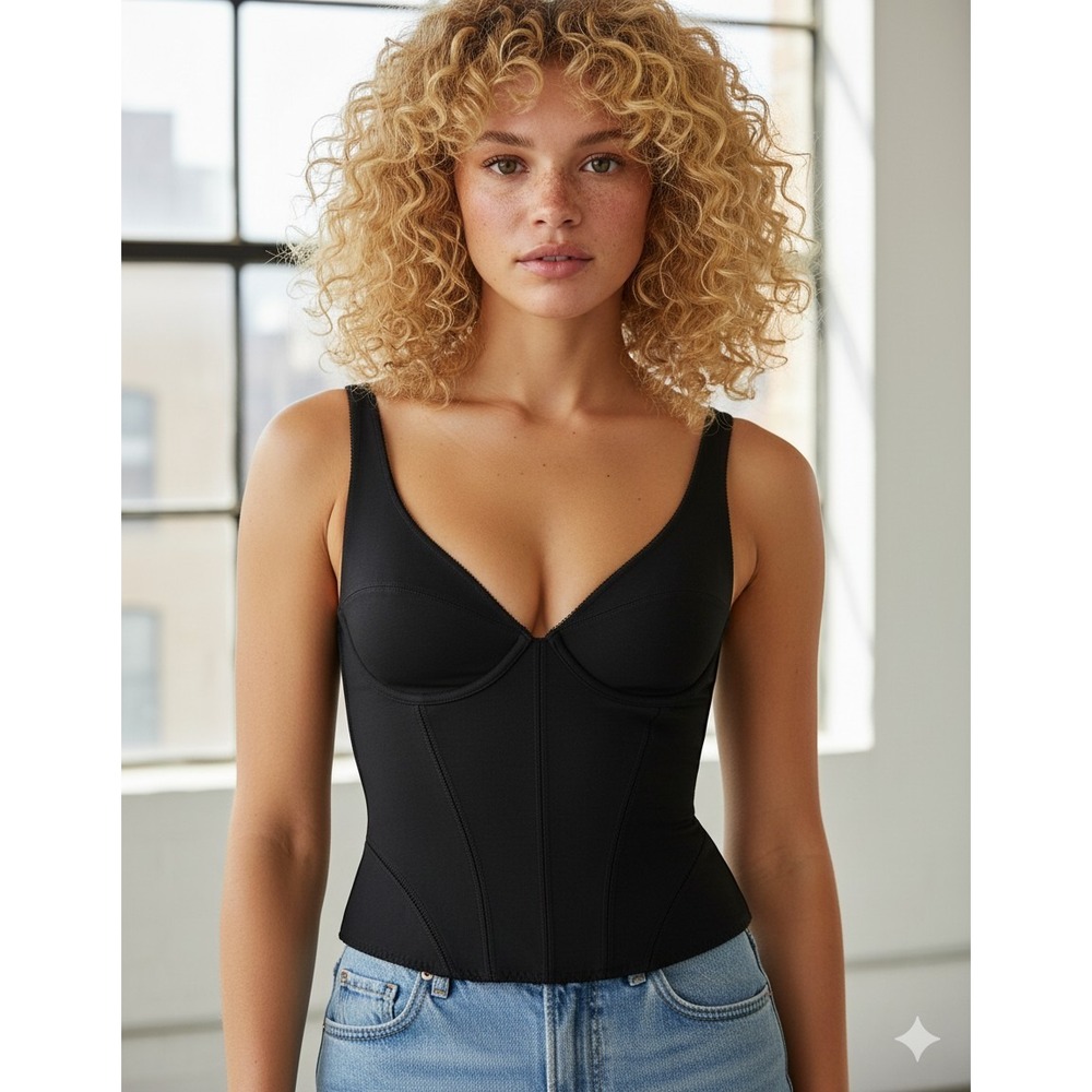 New Skims Cotton Shapewear Corset Soot L Large Retro Neutral Top NWT black Rare